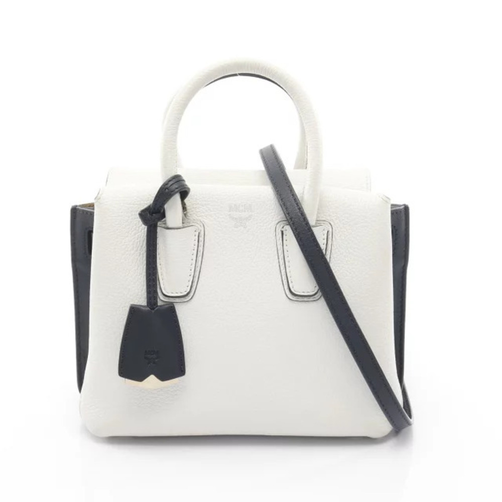 MCM MILLA Handbag Leather White Navy Blue